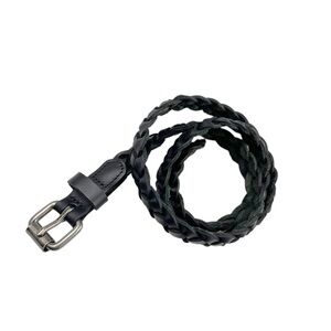 Women's Braided Black Genuine Leather Adjustable Belt Woven Size S/M Cowgirl